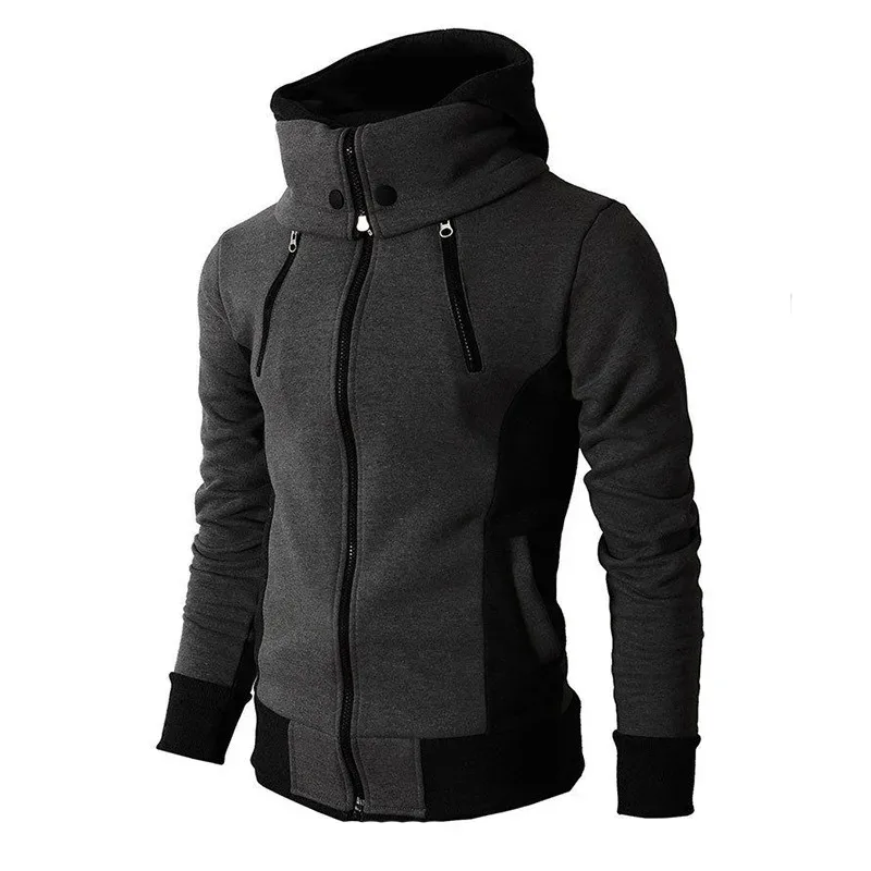 2024 Zipper Men Jackets Autumn Winter Casual Fleece Coats Bomber Jacket Scarf Collar Fashion Hooded Male Outwear Slim Fit Hoody