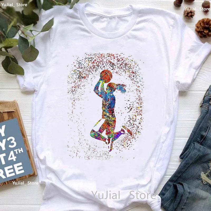 Camiseta de baloncesto con estampado "it In My Dna" para niñas, regalo de moda de acuarela para amantes del baloncesto, camiseta Harajuku para mujer, Tops