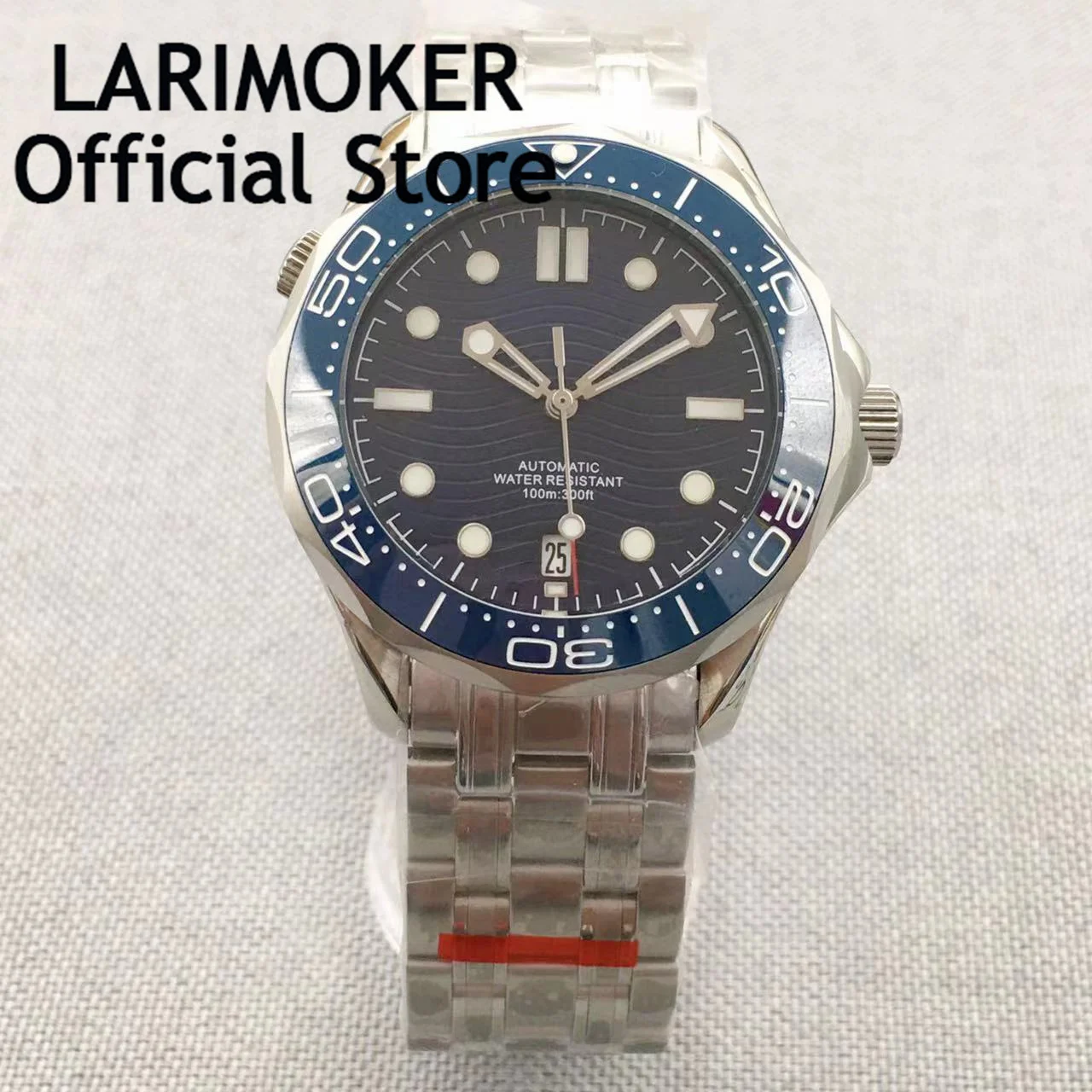 

LARIMOKE 10ATM Waterproof 41mm Blue green Dial Function NH35 date at 6 o'clock Automatic Watch For Men Bracelet Ceramics Bezel