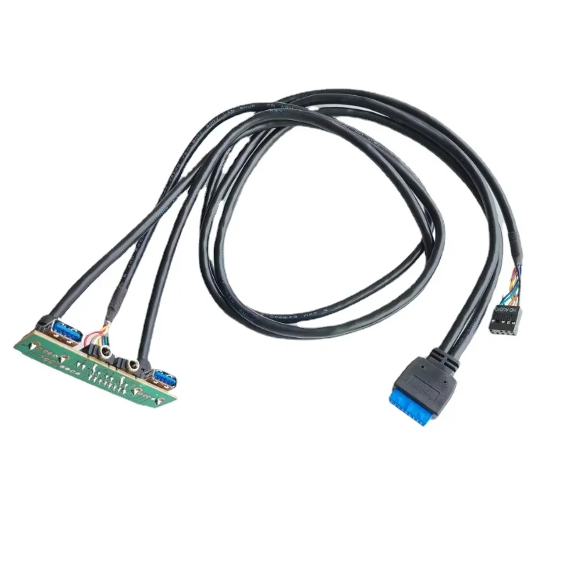 19Pin Dual USB 3.0  3.5mm HD Audio  Adapter 90 Degree Angled Interface Computer Chassis Front Panel Cable 72mm