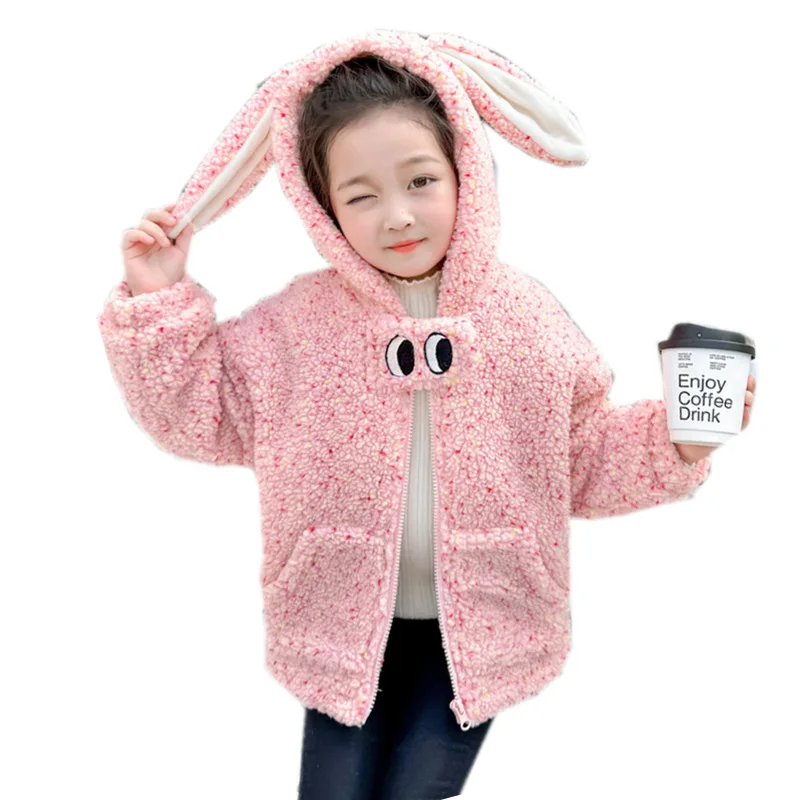 

Autumn Winter Cute Baby Girl Clothing Outfits Rabbit Ear Hoodie Jacket Wool Coat Kids Outerwear Clothes for Girl 2 3 4 5 6 7 8 9