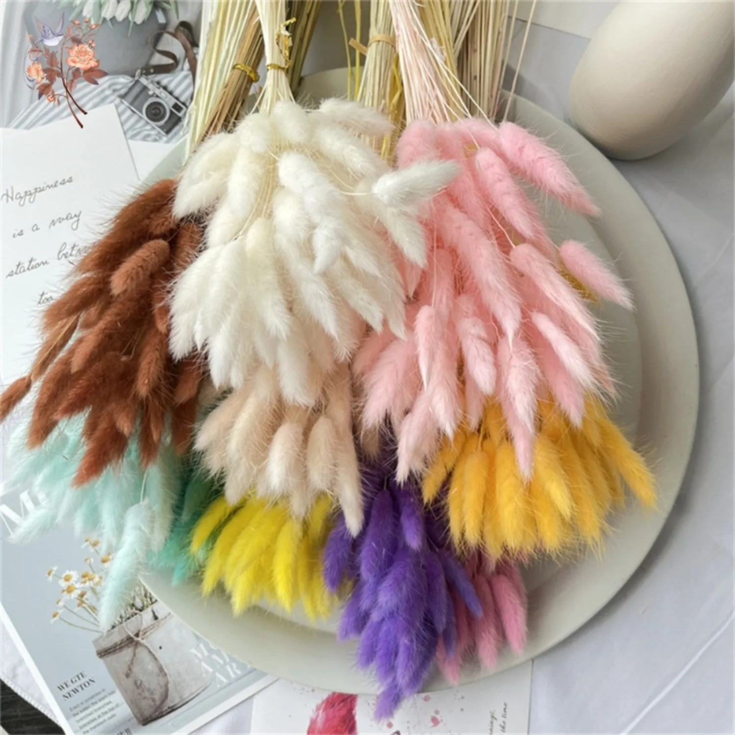 20/50Pcs Natural Rabbit Tail Grass Colorful Dried Flowers Bouquets Bunny Tails Lagurus Ovatus Photo Prop Home Wedding Decoration