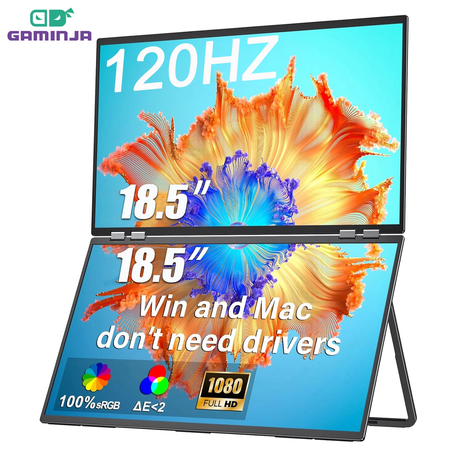 

GAMINJA 18,5-дюймовый 120 Гц FHD 1080P двойной тройной портативный монитор USB-C HDMI HDR вспомогательный монитор складной игровой монитор для ноутбука