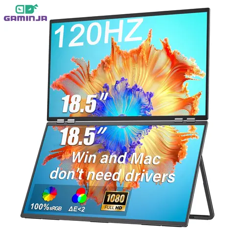 GAMINJA 18.5인치 120Hz FHD 1080P 듀얼 트리플 휴대용 모니터 USB-C HDMI HDR 보조 모니터 접이식 노트북 게임 모니터