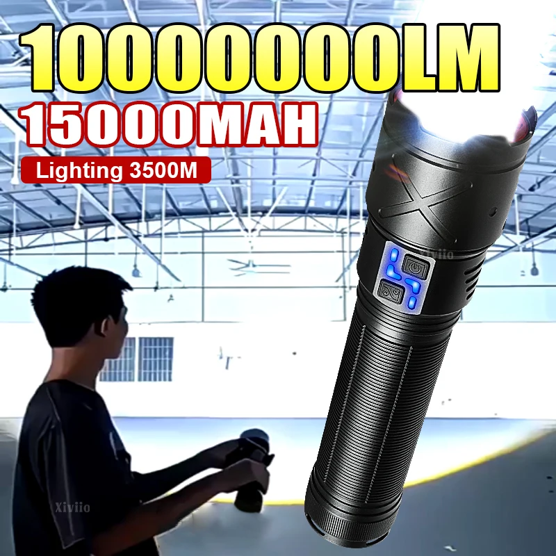 

15000MAH Ultra Bright LED Flashlight USB Rechargeable Zoom Tactical Flashlight Long Range 3500M Camping Hiking Fishing Work Lamp