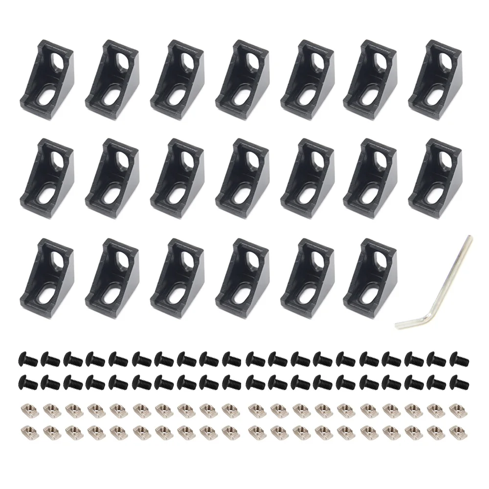 

20PCS 2028 Corner Bracket Black Right Angle with Screws 20Series Aluminum Brackets for Slot 6mm Aluminum Extrusion Profile