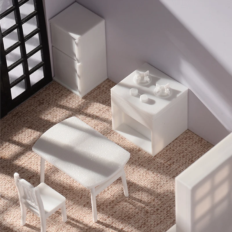 مقياس 1:20 مصغر أبيض لتقوم بها بنفسك ثلاثية الأبعاد أثاث مطبوع لعبة لدمية طاولة غرفة كرسي غسالة الثلاجة صوان