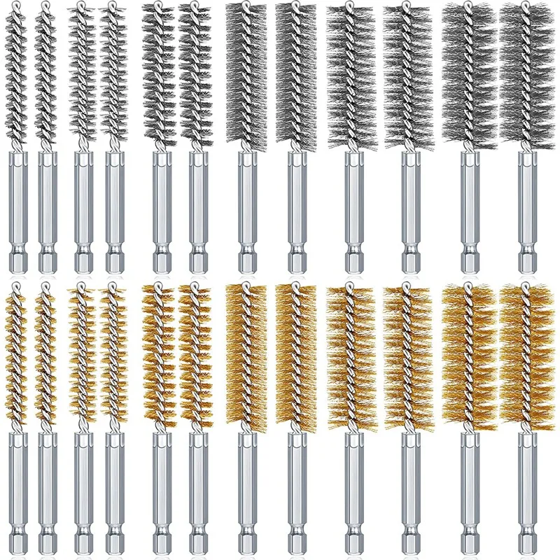 

Набор кистей для отверстий, бронзовая Щетка для отверстий из стальной проволоки, чистящая щетка из нержавеющей стали, подходит для электрической дрели, ударной дрели
