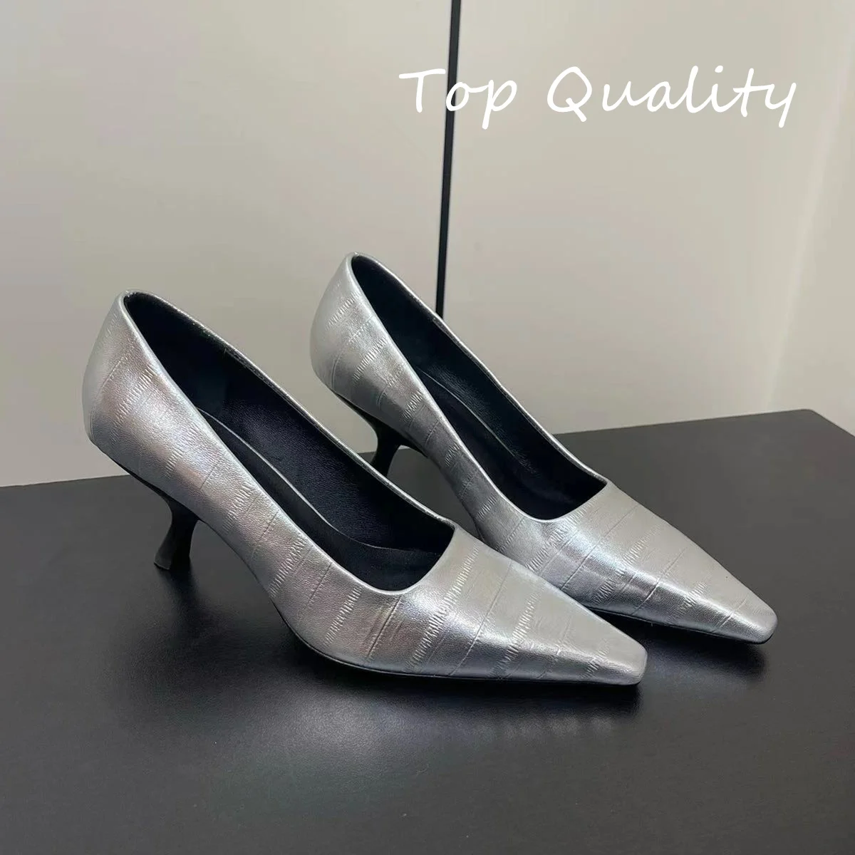 2024 Women's High Heels Shoe Pointed Toe High Quality Genuine Leather simple style Solid Color Party Shoes Slippers