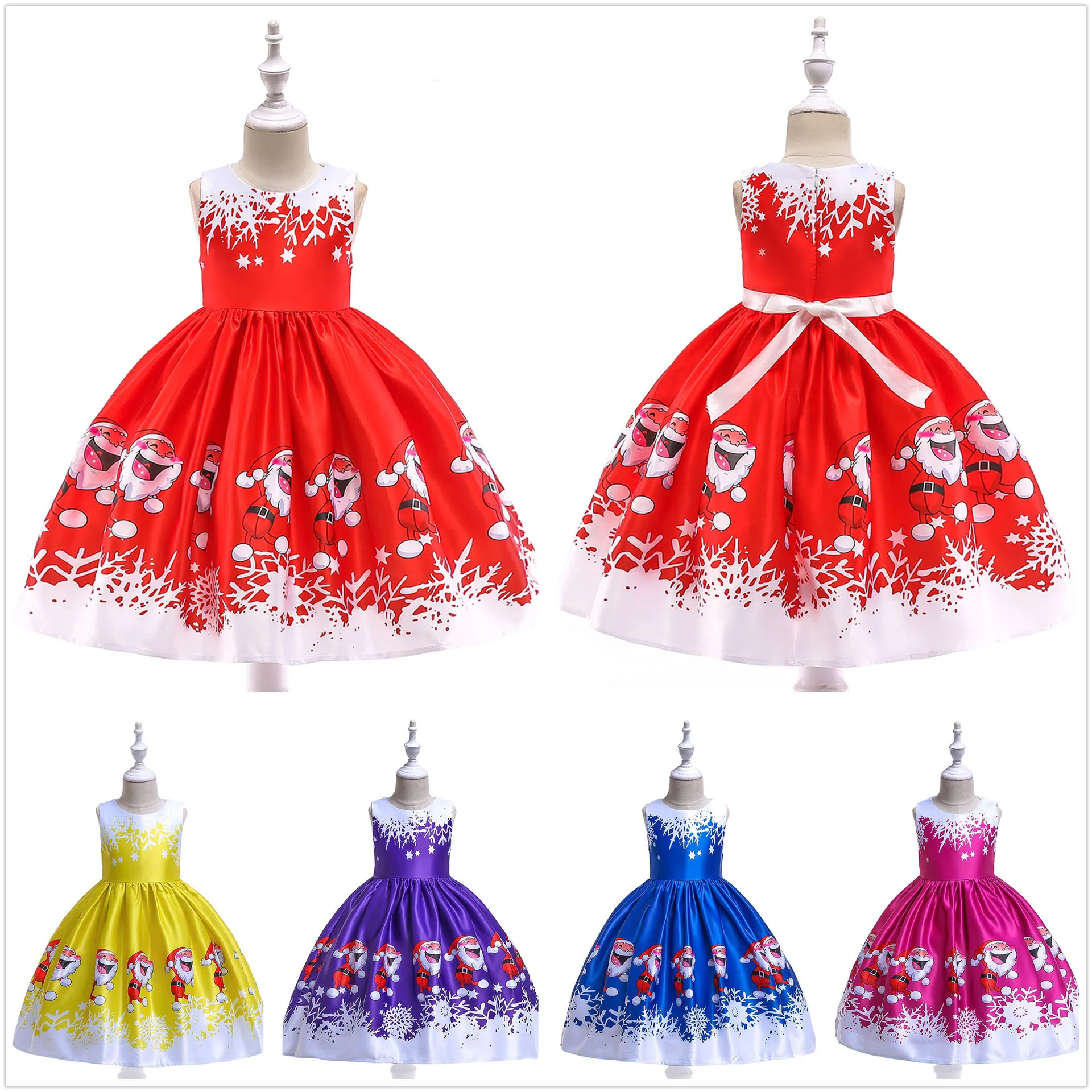 

2024 Christmas Costumes Children'S Princess Dress Santa Claus Print Cosplay Stage Performances Clothes Kids Girls Elegant Dress