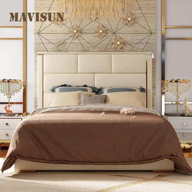 

Contemporary Simple Light Luxury Leather Bed 1.8M Italian Soft Master Bed For Large Apartment Simple Bedroom Set Home Furniture