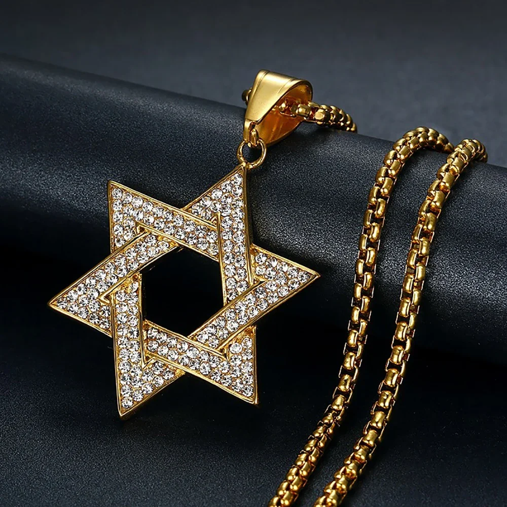 Jewish Star of David Pendant Necklaces Male Gold Color Stainless Steel Hexagram Necklace for Men/Women Jewelry Birthday Gift