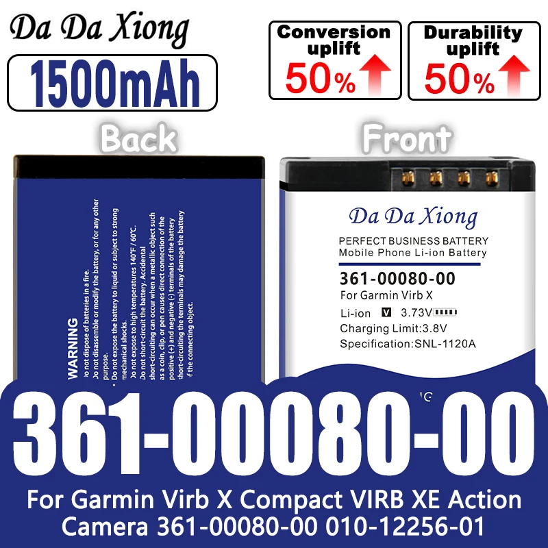 

100% New 361-00080-00 010-12256-01 1500mAh Battery for Garmin Virb X Compact VIRB XE Action Camera Batteries