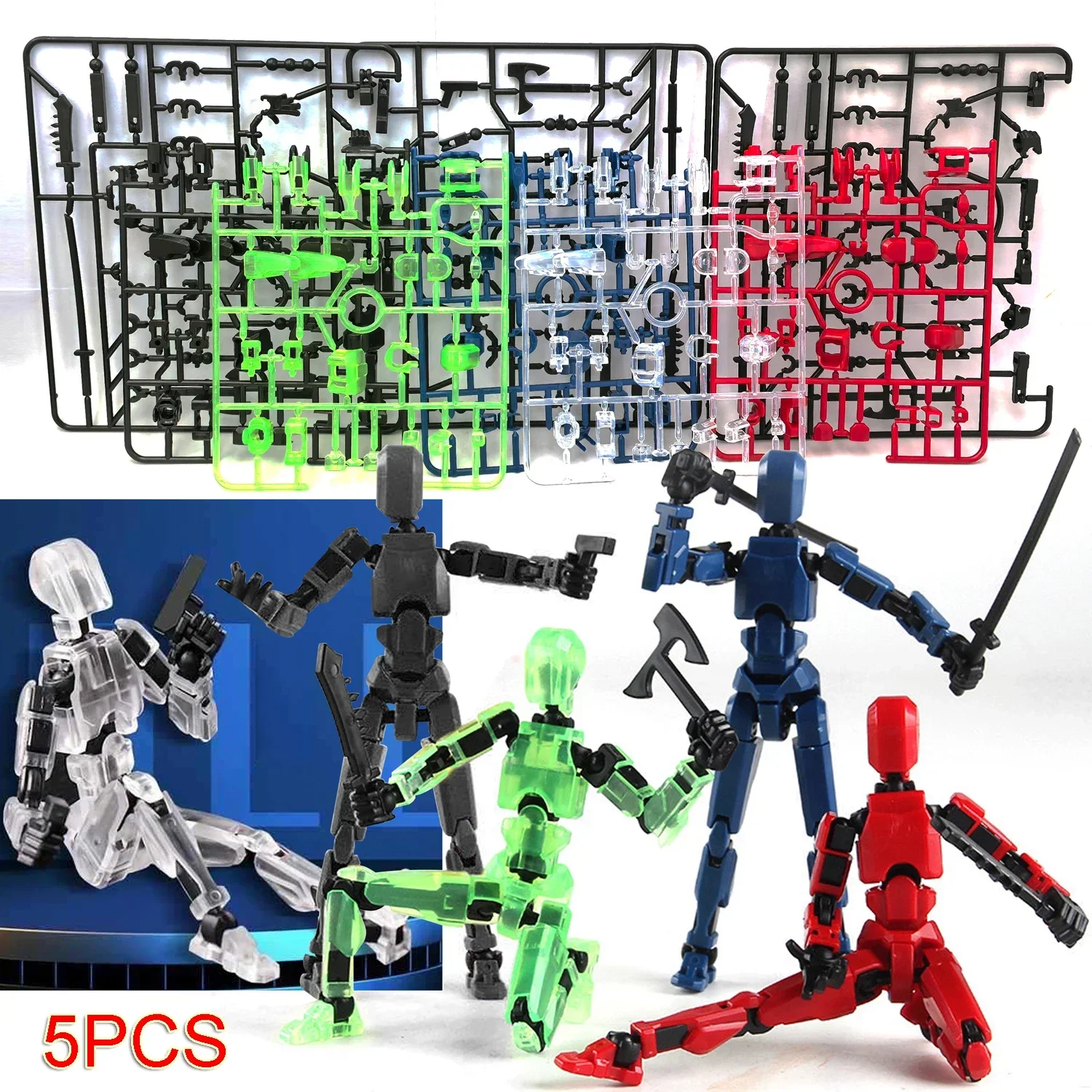 DIY 어린이 크리스마스 선물 3D 인쇄 마네킹 더미 액션 모델 인형 장난감, 크리에이티브 다관절 이동식 모양 변경 3D 로봇, 5 개