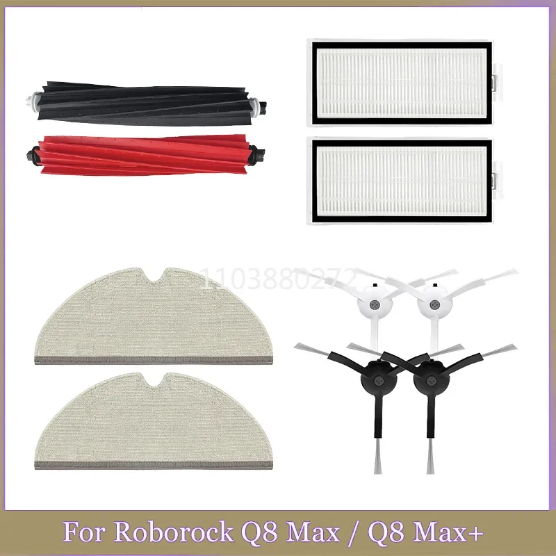 Piezas para robô aspirador roborock q8 max/q8 max +, mopa, filtro hepa, bolsas de polvo, acessórios de cepillo lateral