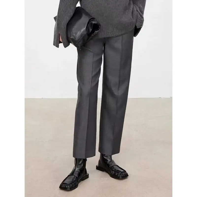 

Maxdutti French Minimalist Spun Wool Straight Pants Trousers 45%wool Pants Woman Clothes High Waist Suits Pants For Woman