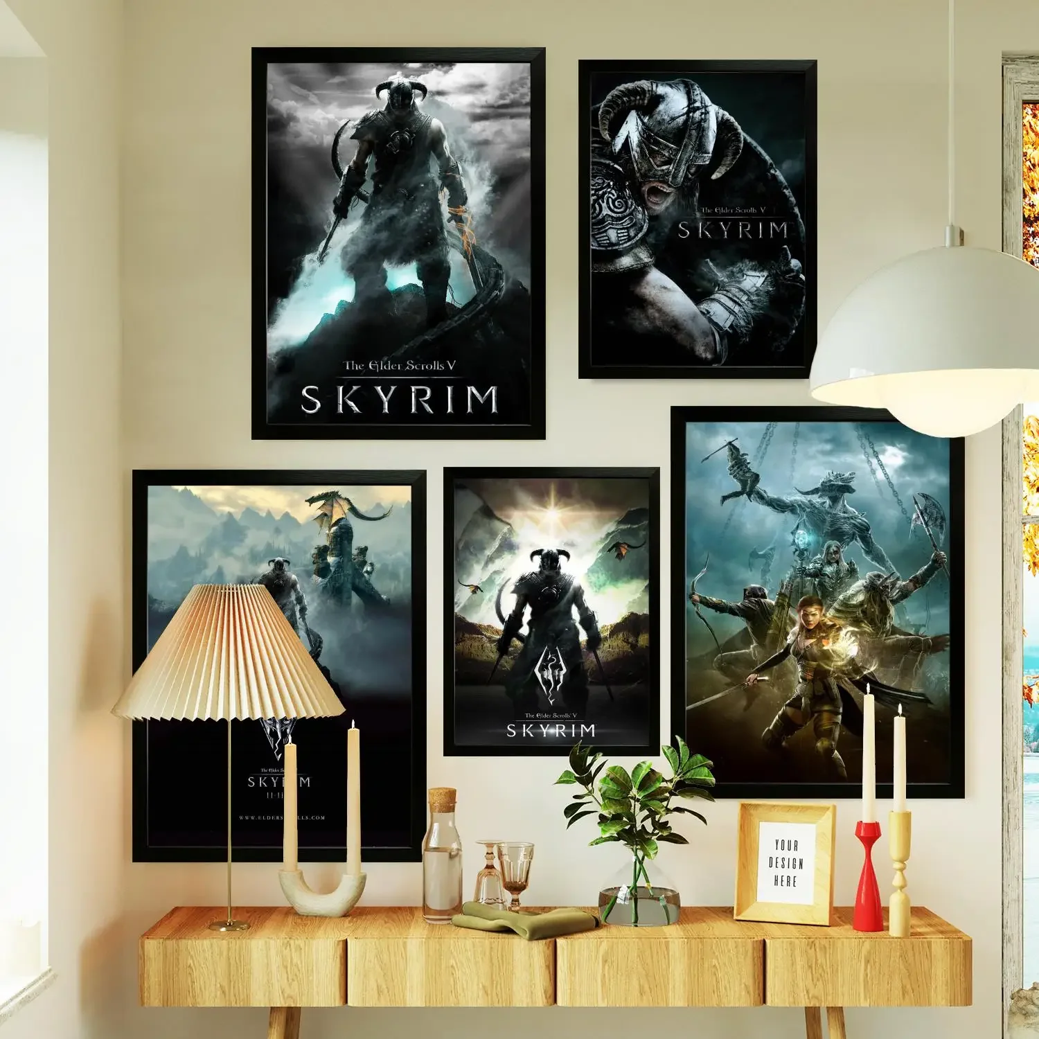 Scrolls V Skyrim classic game Poster Prints Wall Art Canvas Painting Poster For Modern Family Living Room Home Decor