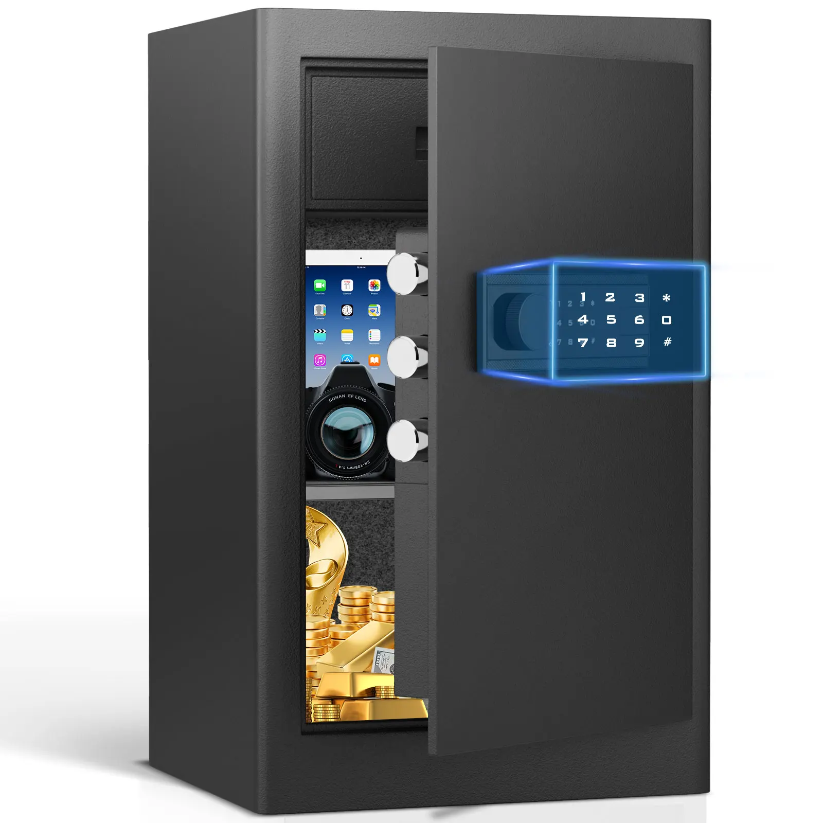 6.1 صندوق أمان منزلي على شكل شبل، آمن بسعة كبيرة مع أدراج مجوهرات، آمن رقمي مع أرفف قابلة للإزالة ونظام إنذار. #1