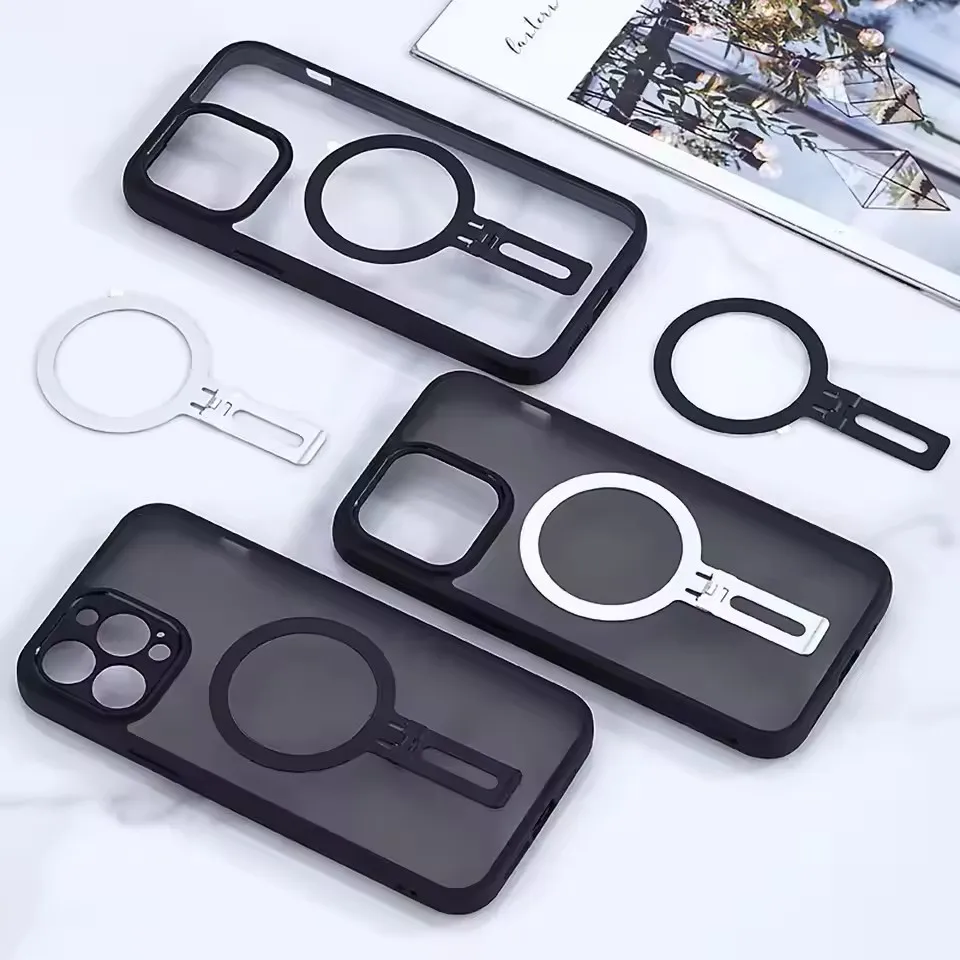 Magnetic Metal Folding Phone Stand Universal CellPhone Holder Bracket Adjustable Desk Mount for iPhone 17 Samsung Xiaomi Huawei view 4