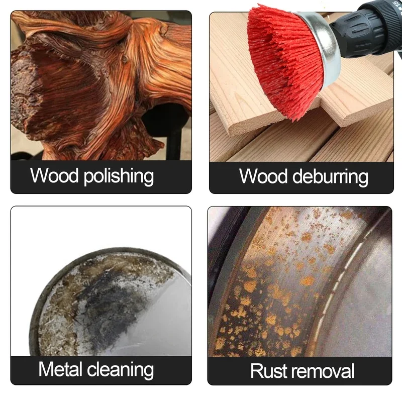 Nylon Cup Brush Abrasive Wire Wheel Brush for Drill Rotary Tool Wood Polishing Deburring Cleaning Cleaning Furniture 1/4" Shank view 6