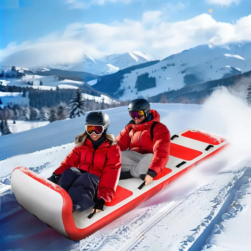 Foldable PVC Towable Snow Tube, Inflatable Toboggan, Drop Stitch Sled with Handles, Winter Sports Equipment