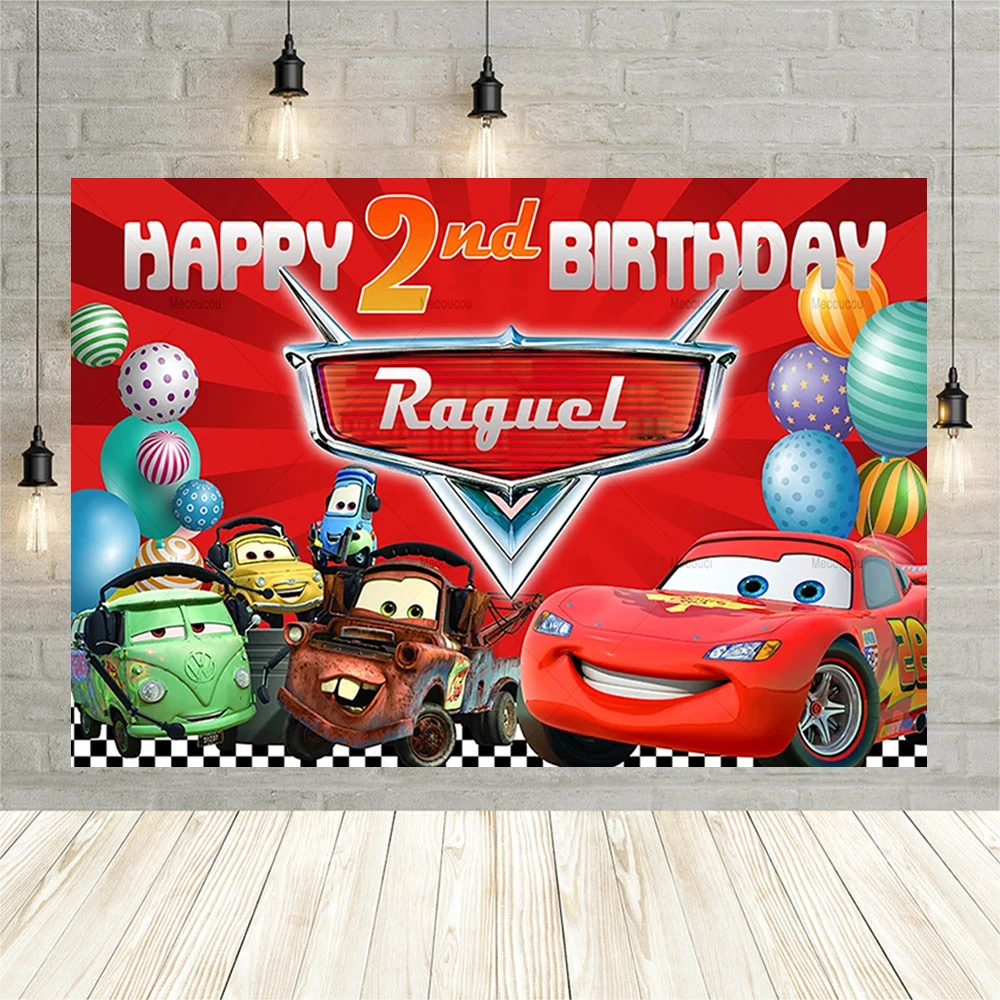 movie Cars Photography Backdrop Customized McQueen Racing Theme Children Boy Birthday Party Baby Shower Decorative Wall Props