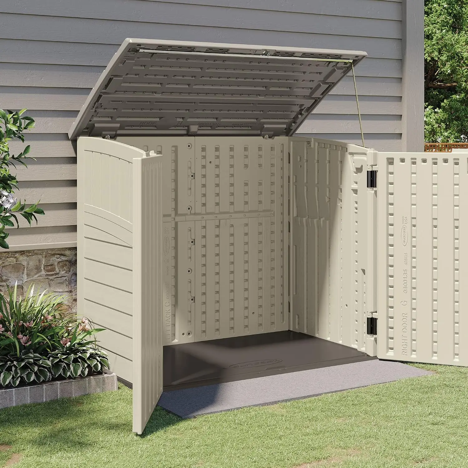 34 Cu Ft Horizontal Outdoor Storage Shed for Garbage Cans & Garden Accessories, Backyard & Patio, Vanilla, Customized - view 6