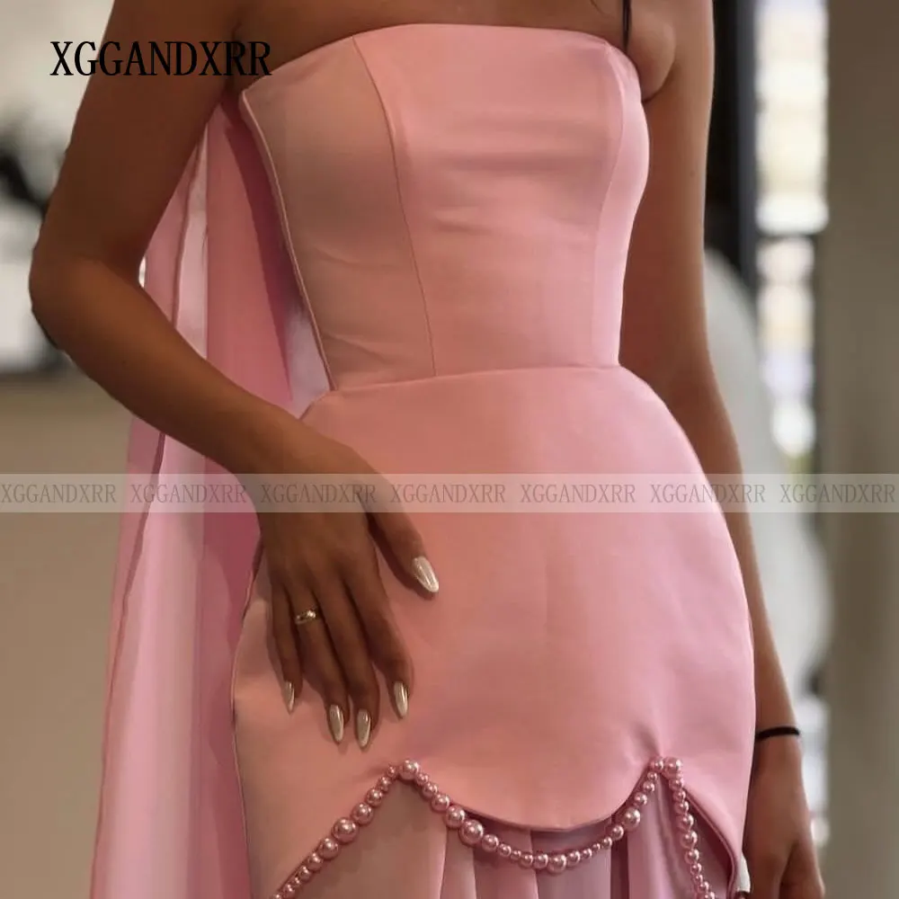 Abito da ballo bicolore personalizzato 2025 senza spalline donna formale abito da sera lungo da sera in chiffon perle senza maniche in bianco e nero