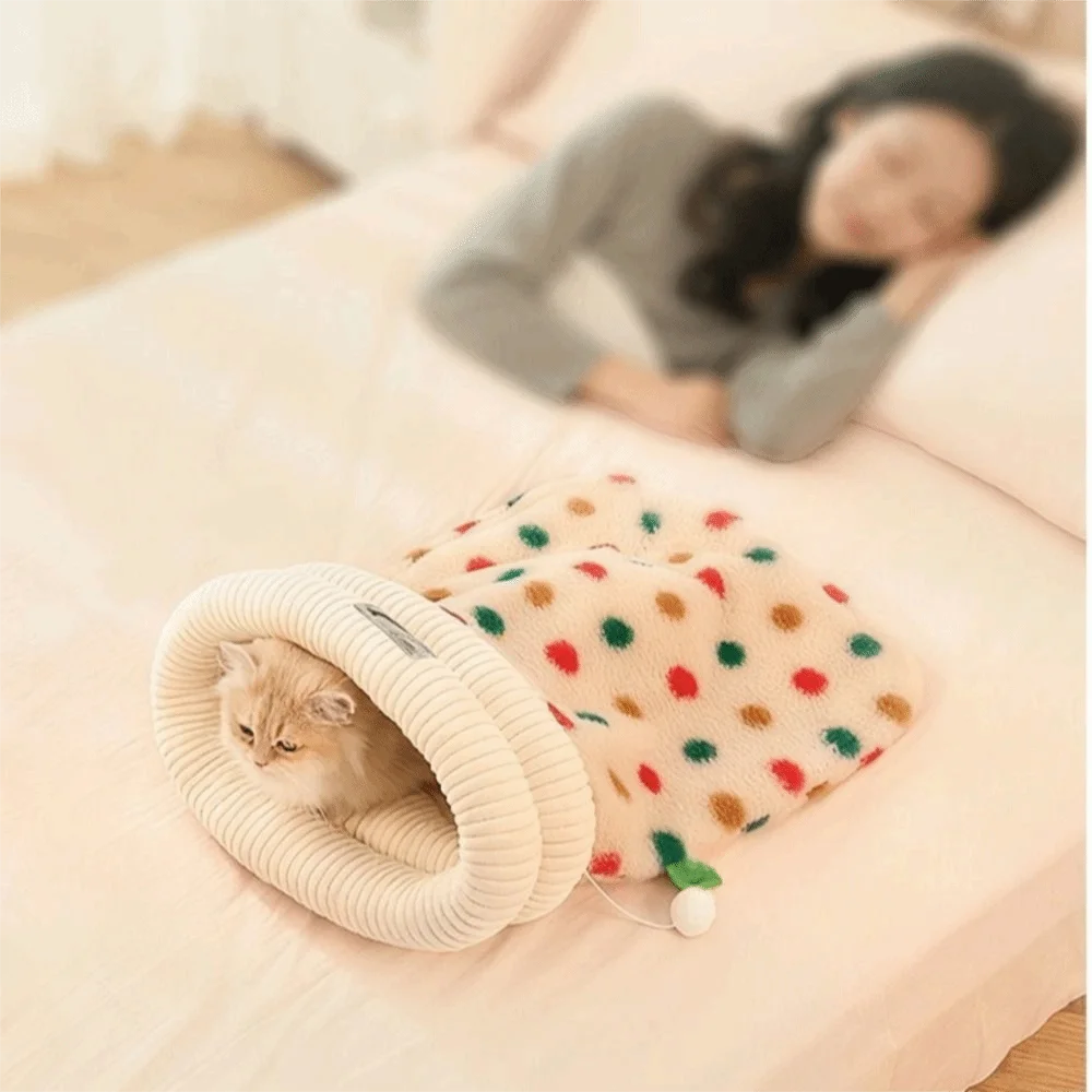 

Thickened Semi-enclosed Cat Sleeping Bag Warm Comfortable Cat Tunnel Nest Soft with Ball Cat Nest Bed Indoor