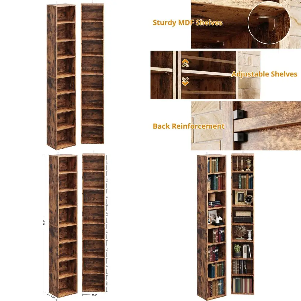 Compact 8-Tier Tall Narrow Bookshelf Set, 71 High, Versatile Corner Bookcase for Living Room, Office, Study, Bedroom Storage Sol