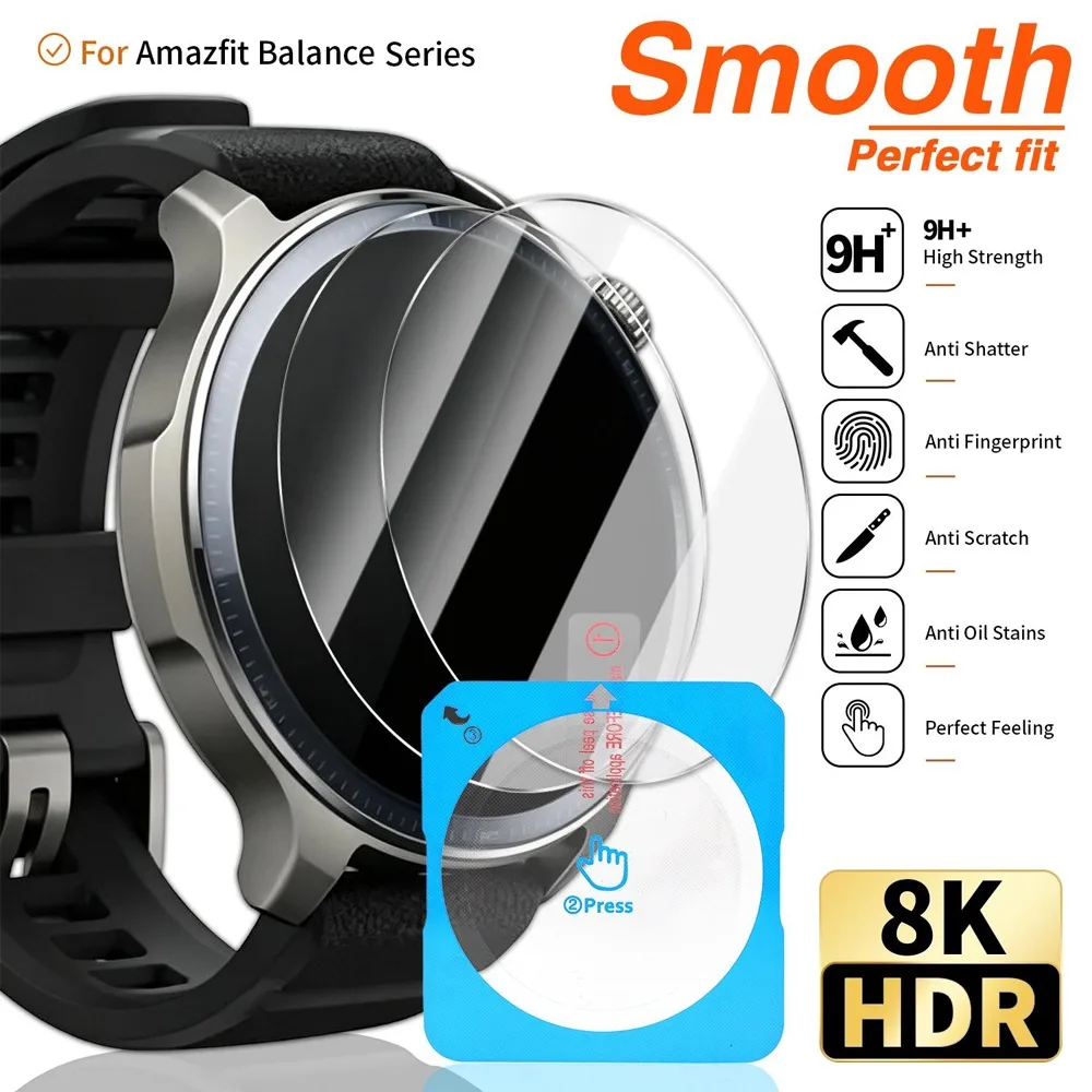 9H Tempered Glass for Amazfit Balance Ultra 3 2 Smartwatch HD Anti-Scratch Screen Protectors Films With Tool Easy Install Kit