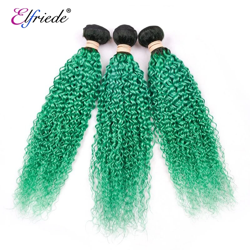 

Elfriede Ombre 1B/Green Kinky Curly Human Hair Bundles 100% Remy Human Hair Extensions 3/4 Bundle Deals Human Hair Sew In Wefts