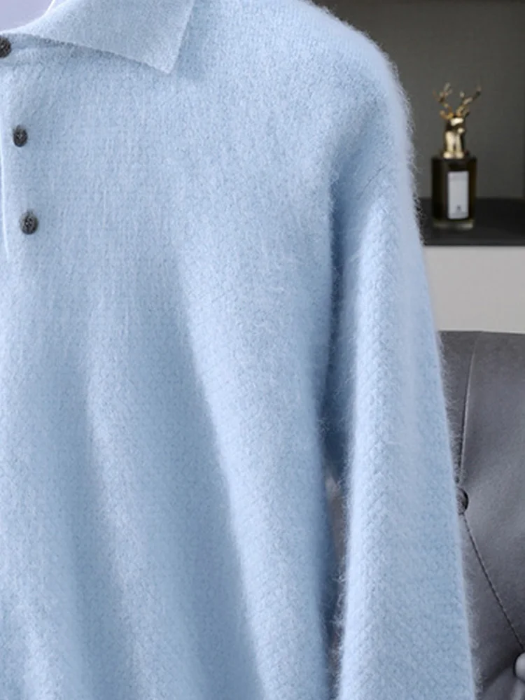 TLOML Men's 100% Mink Cashmere Sweater Polo Collar Solid Pullover Smart Casual Soft Warm Autumn Winter Mink Cashmere Comfy Tops view 6