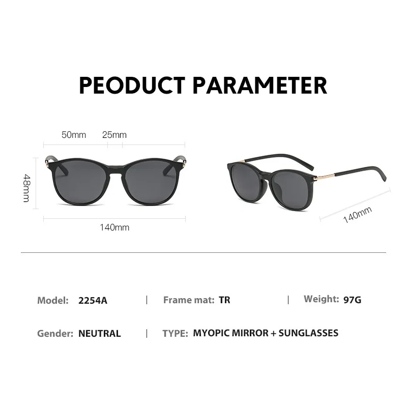 VCKA Magnet Sunglasses Clip And Myopia Glasses Prescription -0.5 to -10 Women Men Outdoor Spectacles For Nearsighted Astigmatism