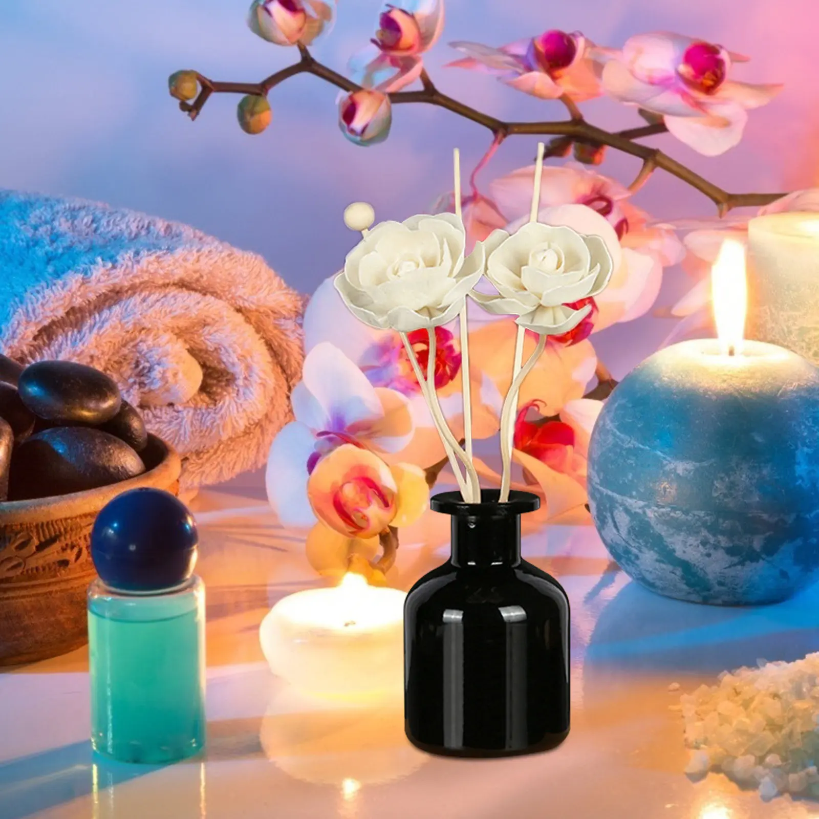 

6Pcs Natural Rattan Reed Diffuser Sticks with Wood Flowers Elegant Home Fragrance Diffuser for Room Scent Aromatherapy Decor