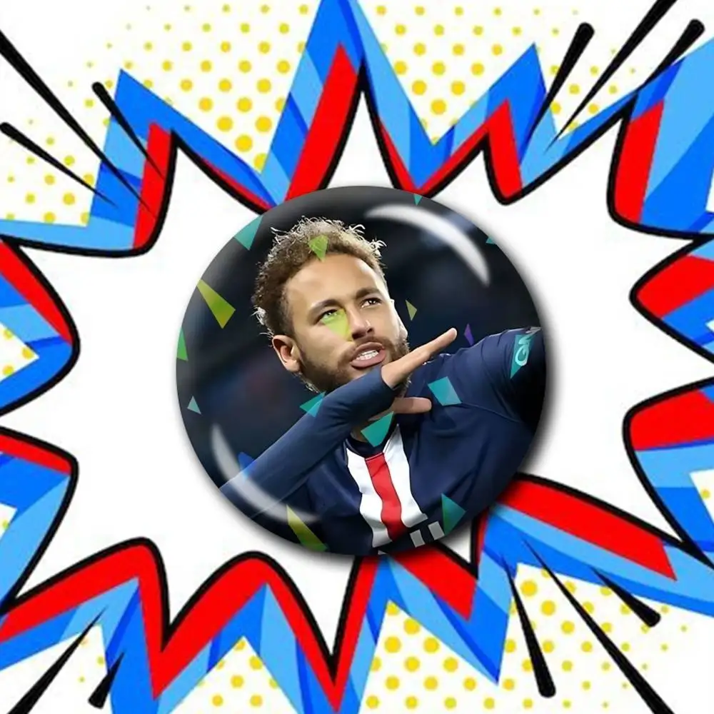 Ney-Neymar Jr The Magician Customizable Round Brooch Pins, Personalized Badges With Broken Glass Design Fashion Accessory