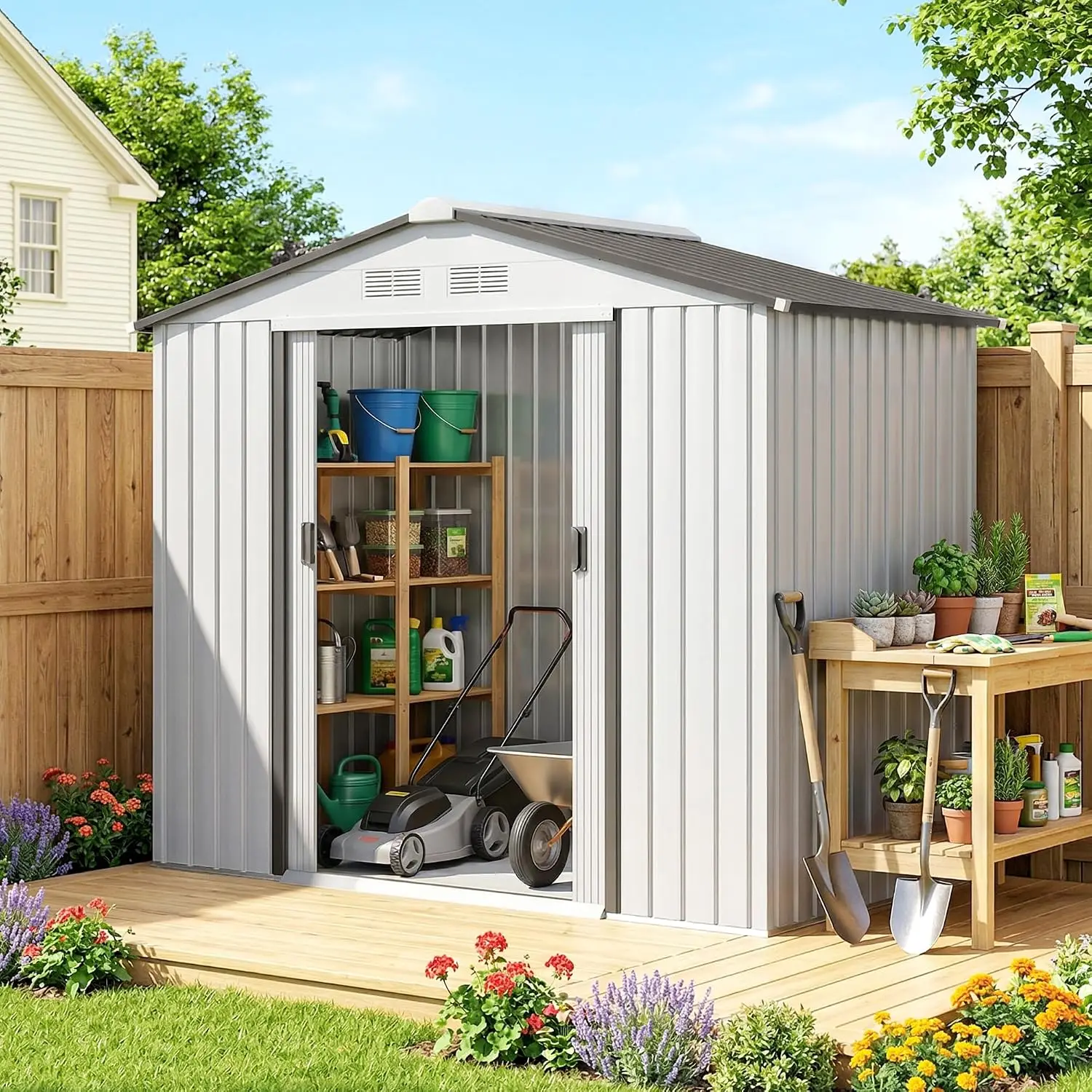 Foundation Kit, Double Lockable Door, Air Vents, Sloping Roof, Backyard Patio Lawn