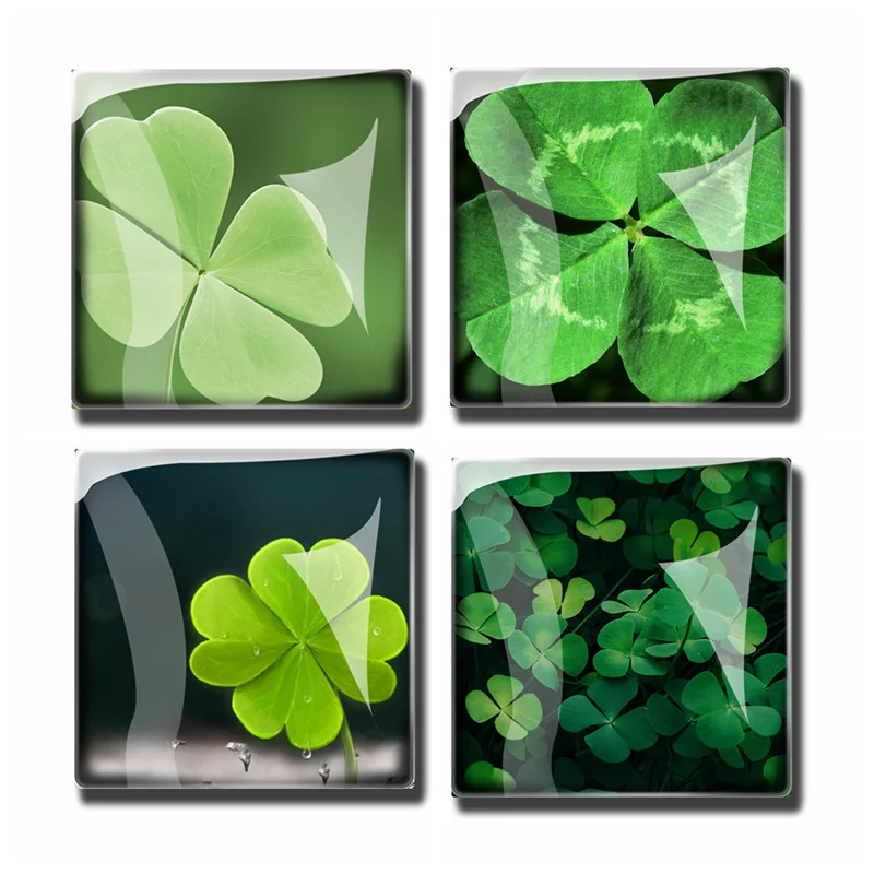 

Four Leaf Clover Crystal Fridge Magnet Square Glass Dome Refrigerator Decorative Magnetic Stickers Home Decor 50mm