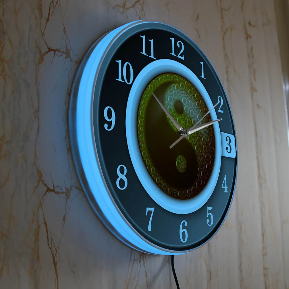 Coffee Cup Yin Yang Symbol Wall Clock With Backlight For Kitchen Cafe Shop LED Display Sign LED Lighting Clock Silent Wall Watch