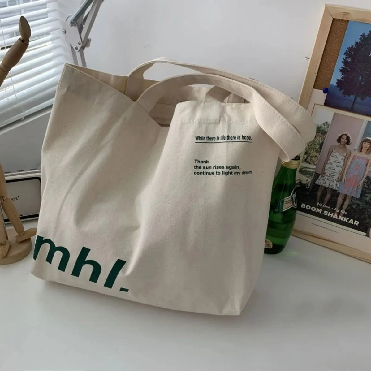 Closeout‌！Korean Ins Wind Simple Casual Canvas Bag Students Classes Large Capacity Letter Shoulder Canvas Bag