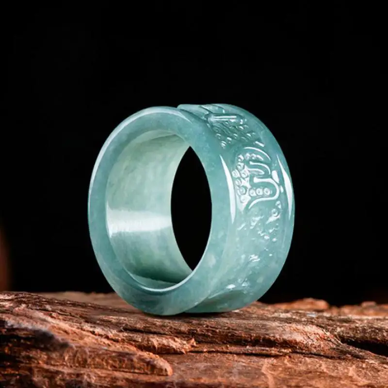 Certified Jade Rings Men Women Fine Jewelry Genuine Myanmar Jadeite Grade A Burma Blue Water Jade Feng Shui Mantra Thumb Rings