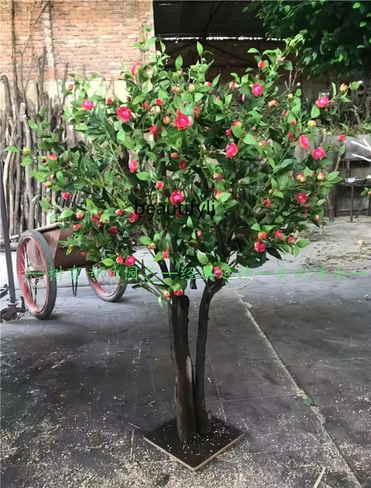 Simulation Camellia Tree Fake Trees Large Plant Cherry Blossom Peach Blossom Indoor Living Room Decoration Personality