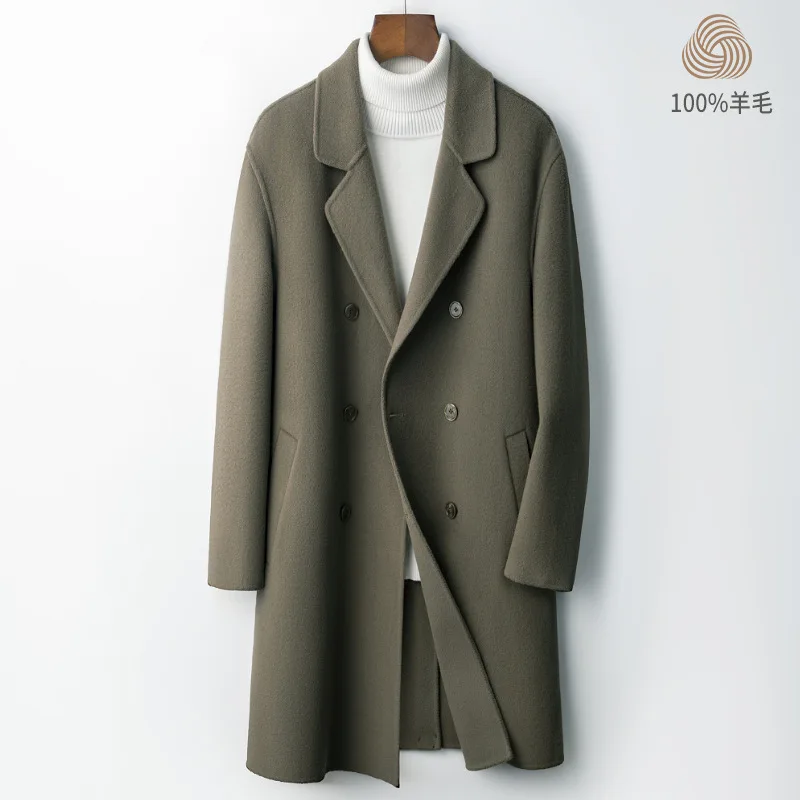High-end double-sided woolen coat for men  autumn and winter new style mid-length double-breasted woolen coat windbreaker