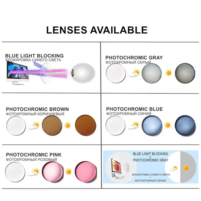 Myopia Glasses Sphere -0.5 TO -10 Women Men Photochromic Or Blue Light Blocking Lenses Alloy Frame Prescription Eyeglasses F502