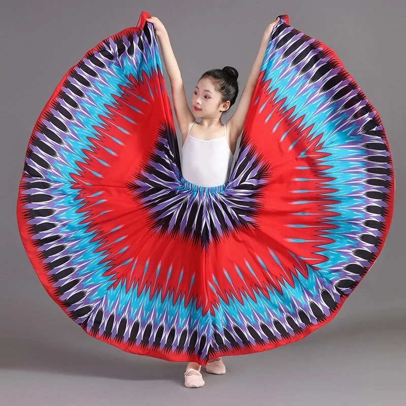 Kid Girl Opening Dance Bullfighting Flamenco Skirts classical dance Butterflies & Ears of wheat printed Performance Stage skirt