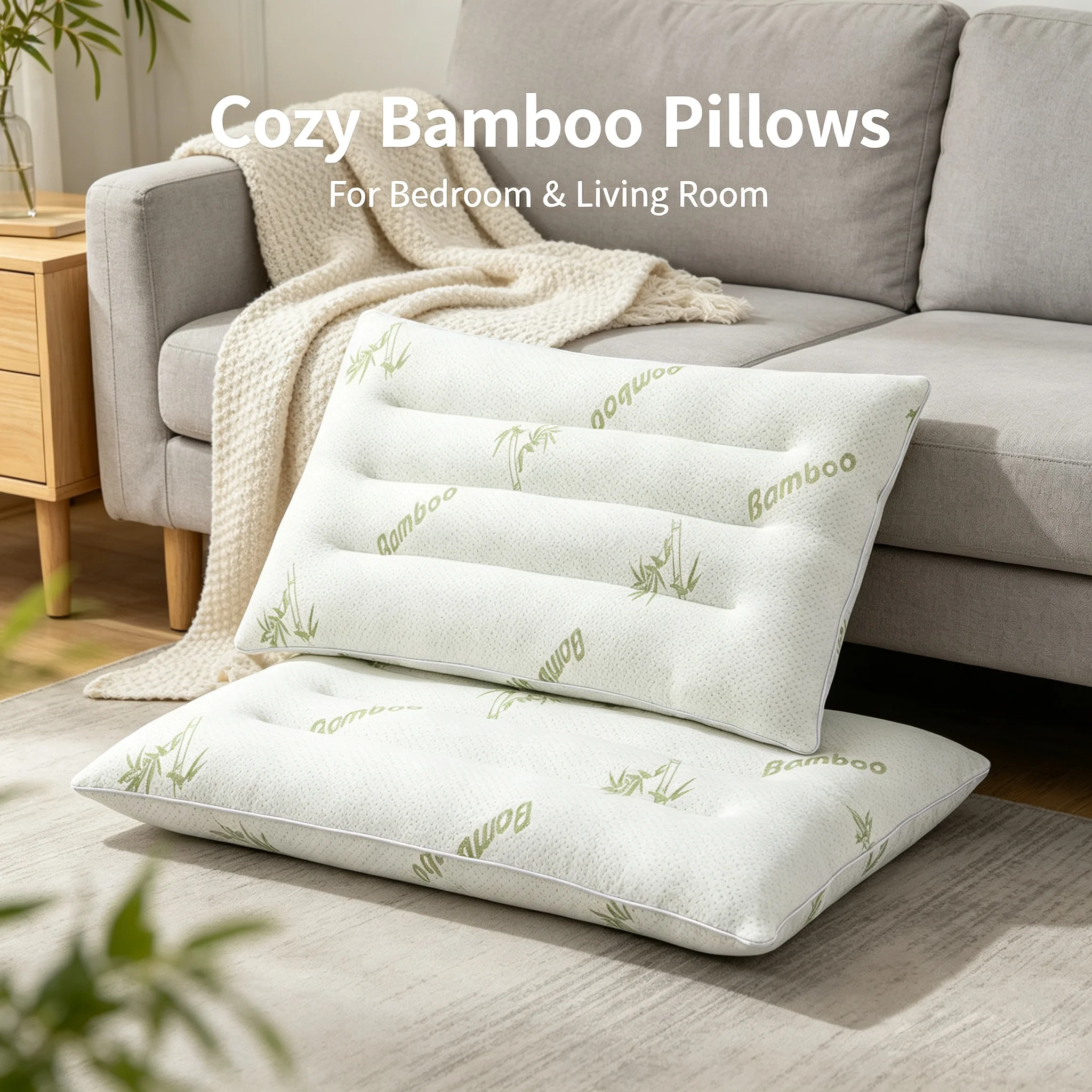 1PCS, 2PCS 18x26 inch bamboo fiber pillow core, 100% synthetic material 3-inch thin pillow, 10% bamboo 90% polyester shell,Gift