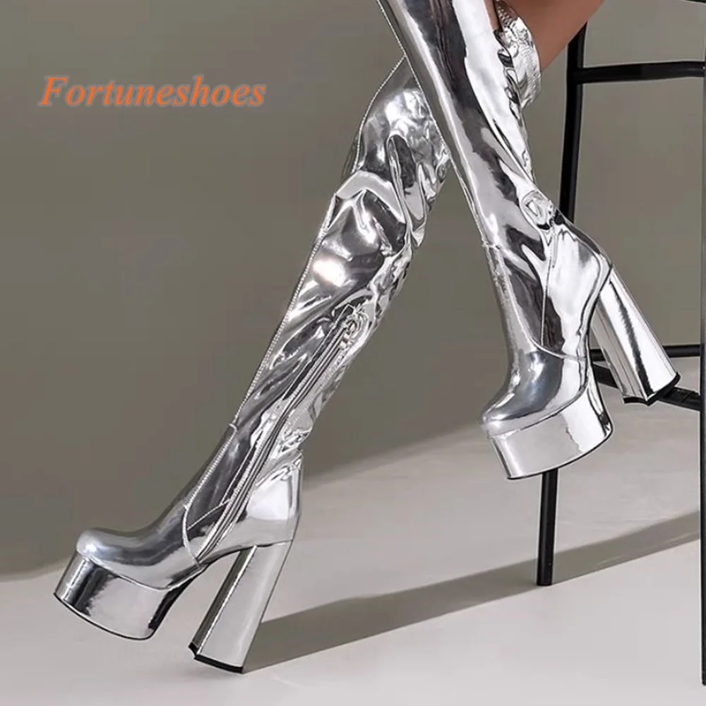 

Platform Side Zipper Over The Knee Boots Round Toe Chunky High Heel Women Solid Pumps 2025 Newest Casual Autumn Fashion Boots