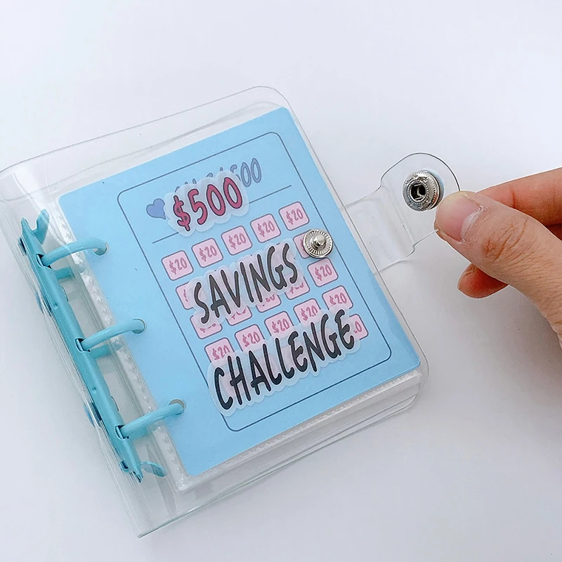 PVC $1000 Money Savings Challenge Binder Button Closure Mini Budget Binder Envelope Savings Challenges Book Durable Portable