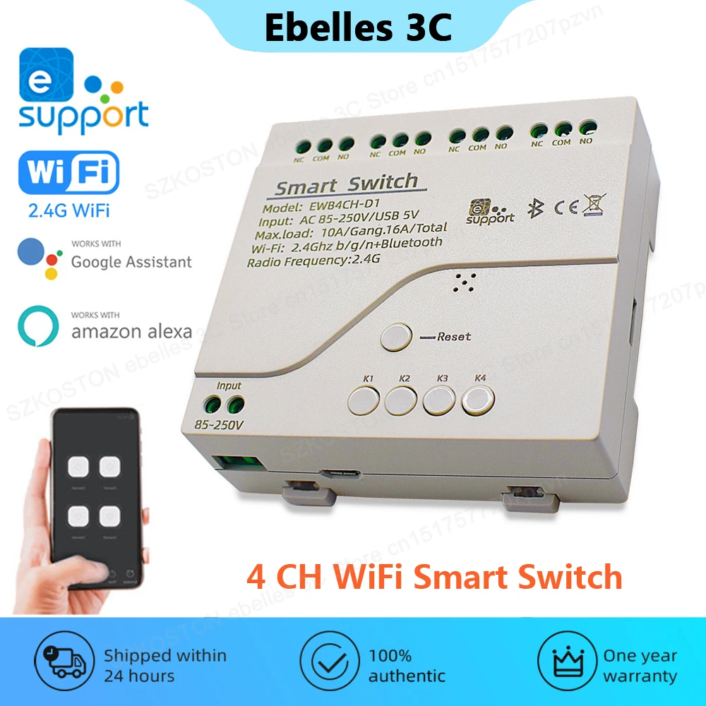 

4-канальный Wi-Fi Смарт-переключатель eWeLink APP, беспроводное реле подключения 7-32 В/85-220 В, модуль двигателя, голосовое управление для Alexa Google Home