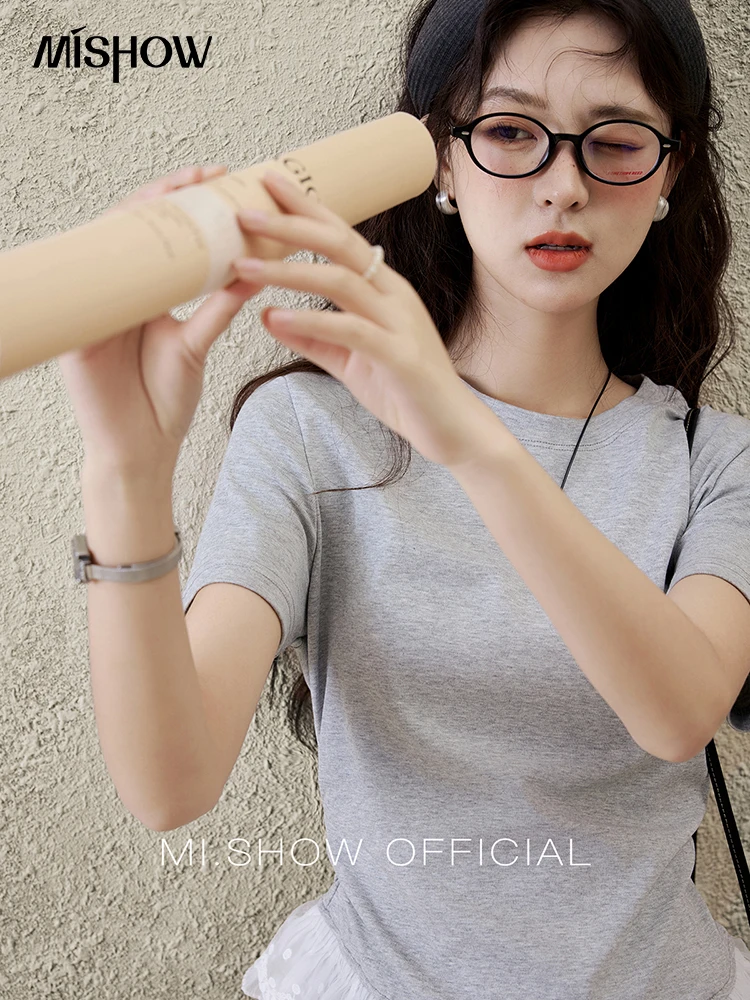 MISHOW تي شيرت بحاشية من الدانتيل للنساء لربيع وصيف 2025 رقبة مستديرة متعددة الاستخدامات ملابس الشارع الشهير تي شيرت غير رسمي متين MXE31T0528 #3